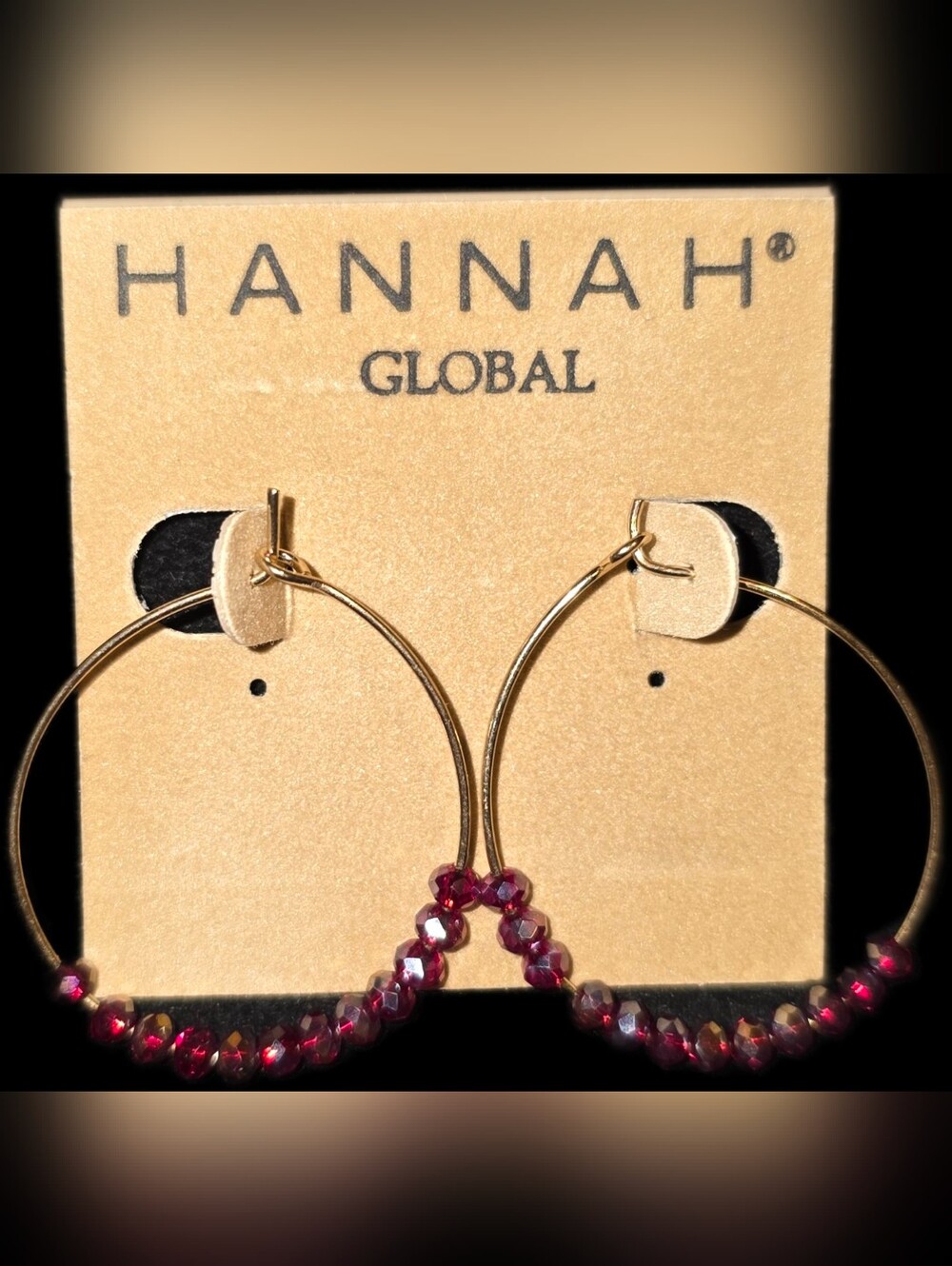 Goldtone Hoop Earrings w/Ruby Red Beads